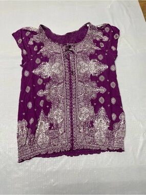 Sonoma Purple Paisley Boho Short Sleeve Blouse